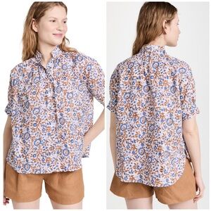 Alix of Bohemia Kitsey Hydrangea Shirt small button down blue brown cotton